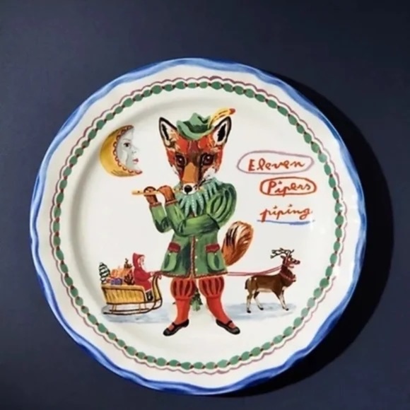 NWT Anthropologie Nathalie Lete 12 Days  Christmas  Pipers Piping Dessert Plate - Picture 1 of 2